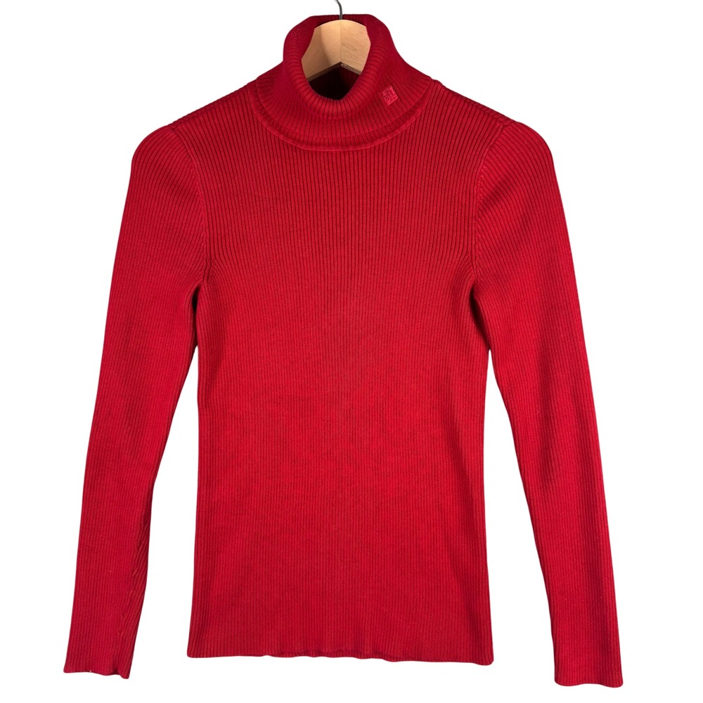 Lauren Ralph Lauren Red Ribbed Cotton Turtleneck Sweater Logo Size Size S